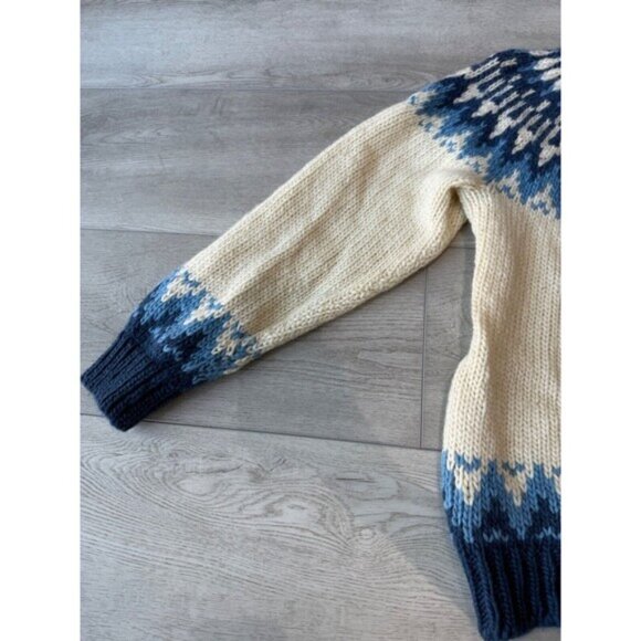 Stobi Nordic Sweater Blue Cream Iceland Pure Wool Chunky Knit Denmark Sz Medium - Picture 5 of 14
